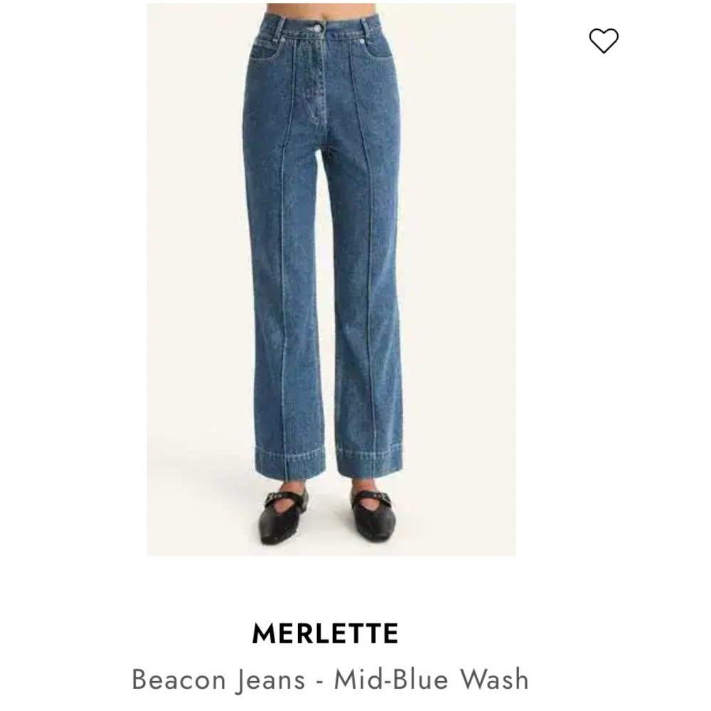 Merlette Beacon Jeans Mid-Blue Wash‎ High Rise Straight Leg Front Seam Size 29